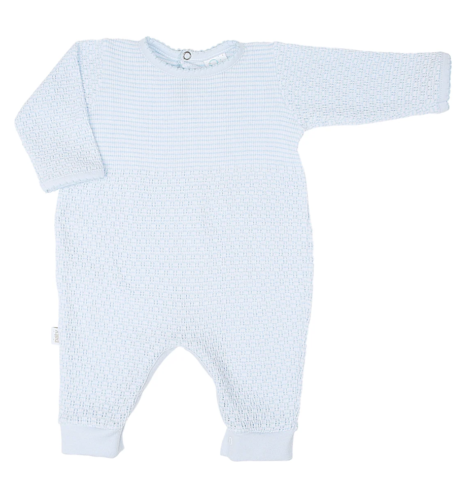 Paty Knit Solid Color Romper with Pima Trim Blue w/Blue
