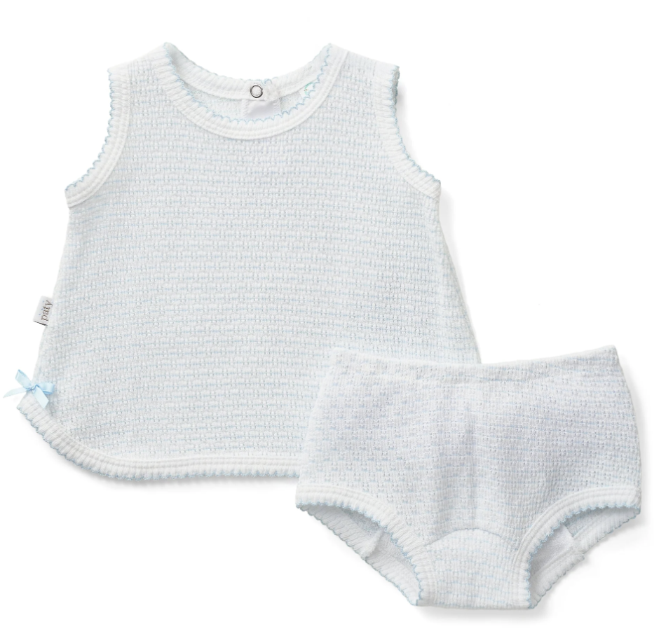 Paty Knit Pinstripe Sleeveless Diaper Set Blue