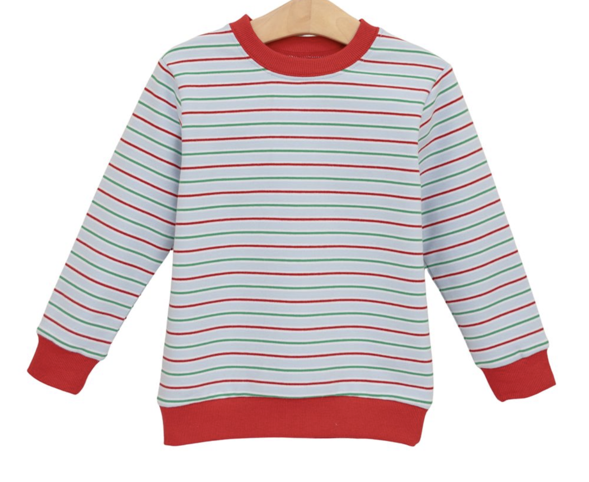 Trotter Street Kids French Terry Pullover Merry & Bright Stripe Blue