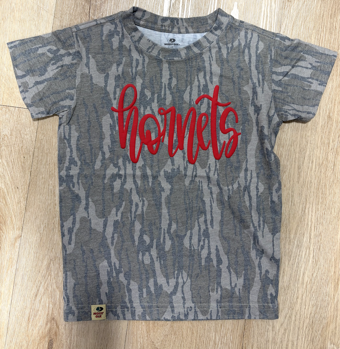 Mossy Oak Bottomland Puff Cursive Youth Shirt - Hornets