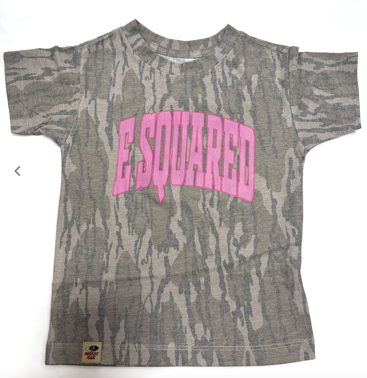 E Squared Mossy Oak Pink Letter Youth Shirt
