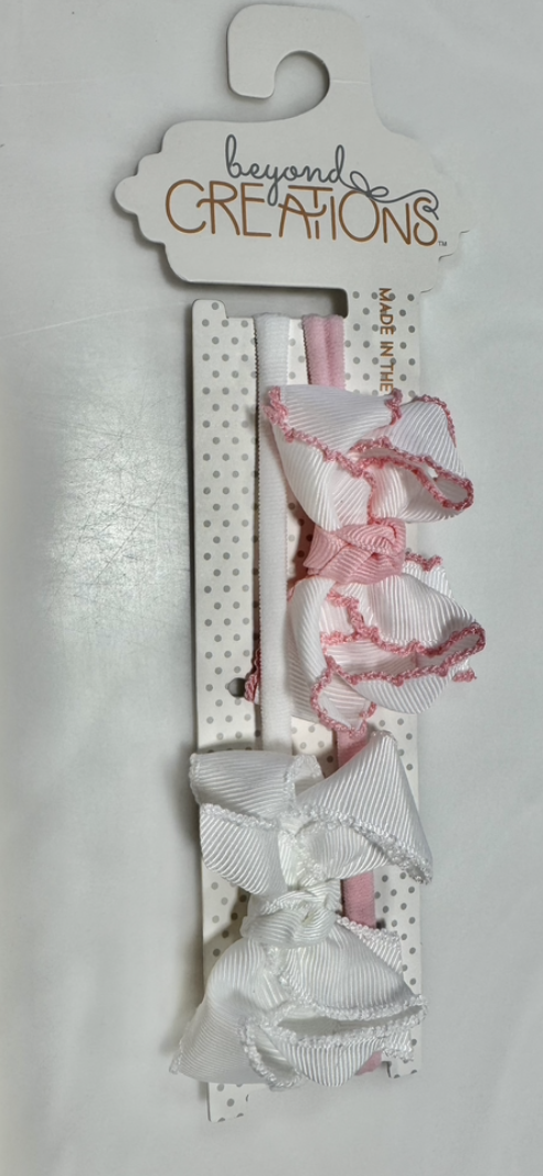 Beyond Creations Light Pink-White 2 PK 1/4" Pantyhose w/ 3" Crochet Edge Bow