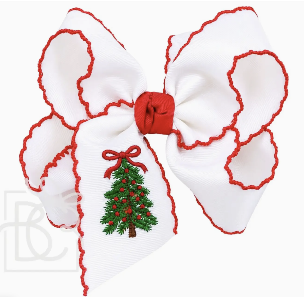 Beyond Creations Embroidered Christmas Tree Crochet Edge Bow