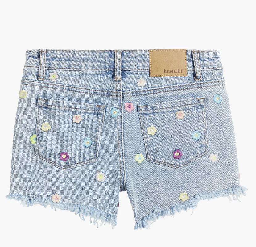 Floral Embroidered Cutoff Denim Shorts