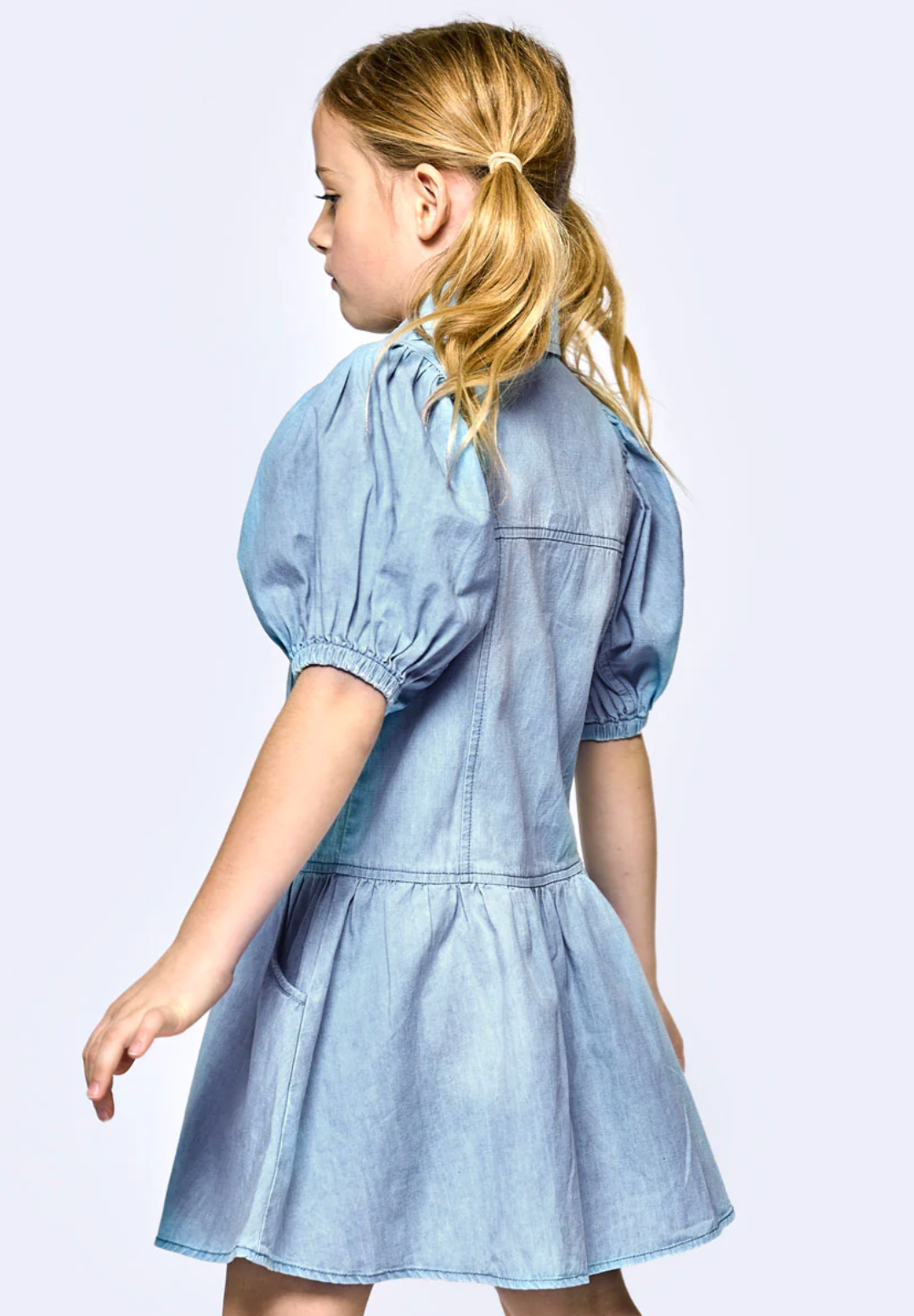 Chambray Blue Dress with Balloon Sleeves