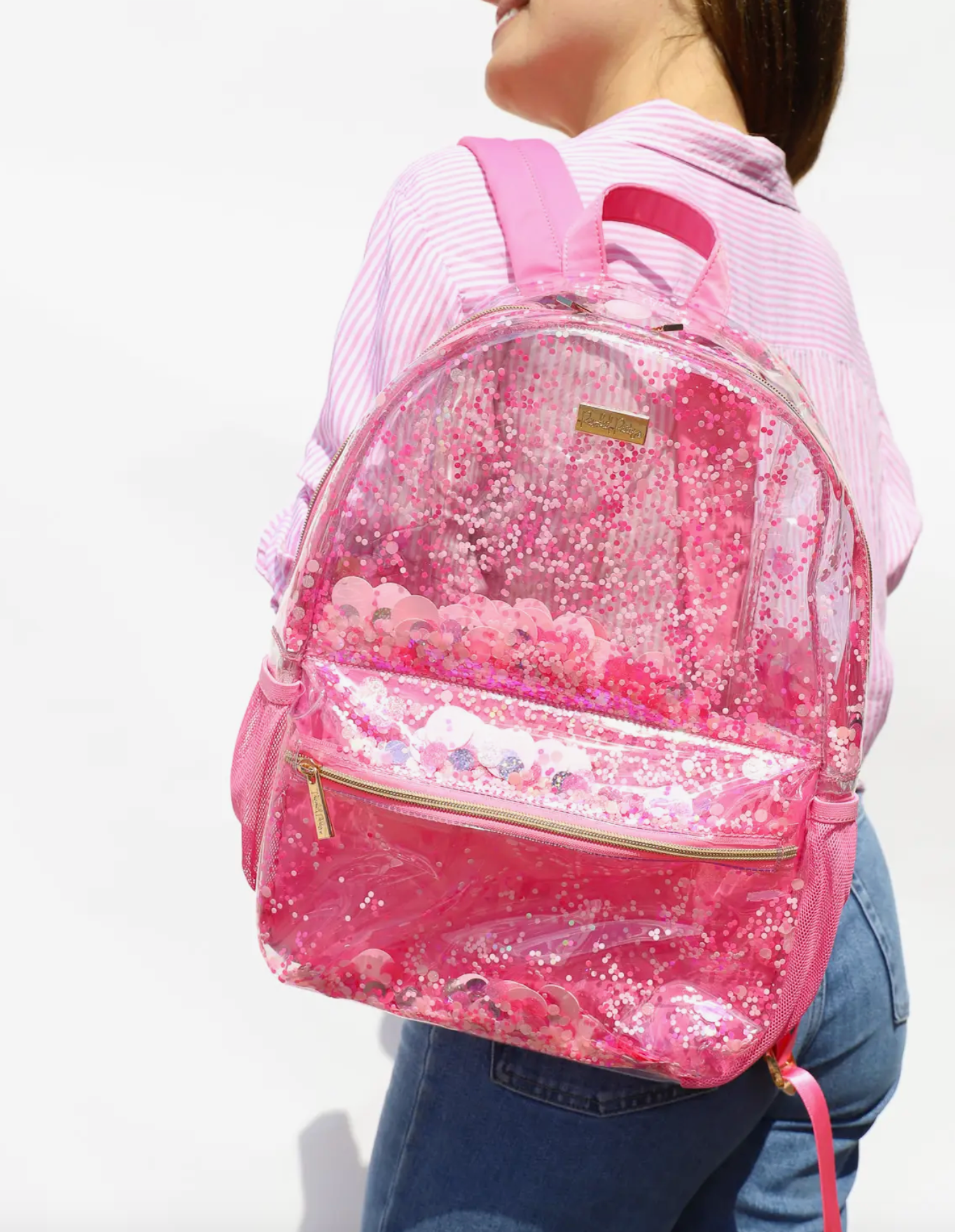 Pink Party Confetti Pink Clear Backpack