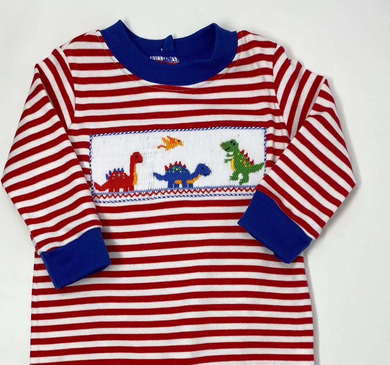 Long Knit Dino Romper - Red Stripe