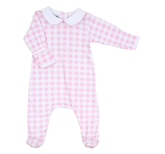 Baby Checks Pink Collared Footie