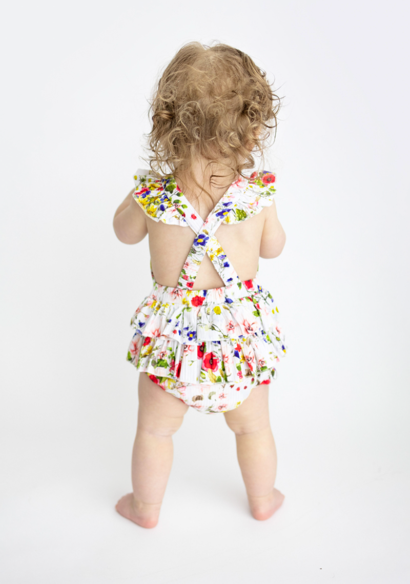 Posh Peanut Barbara Ruffled Strap Bubble Romper