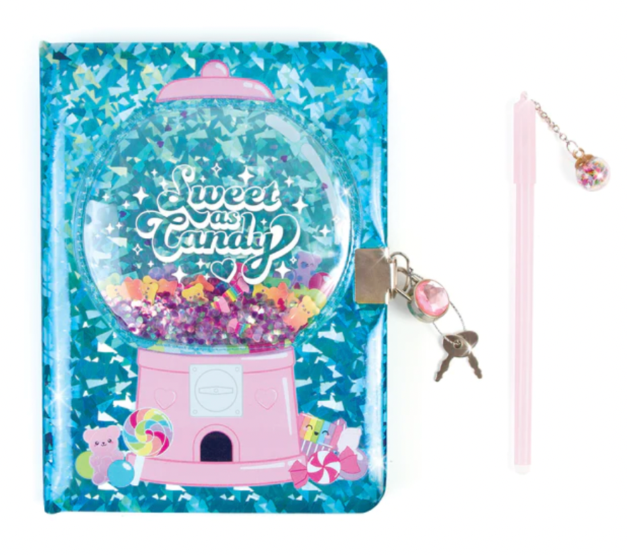 Bubble Gum Glitter Locking Journal W/ Pen
