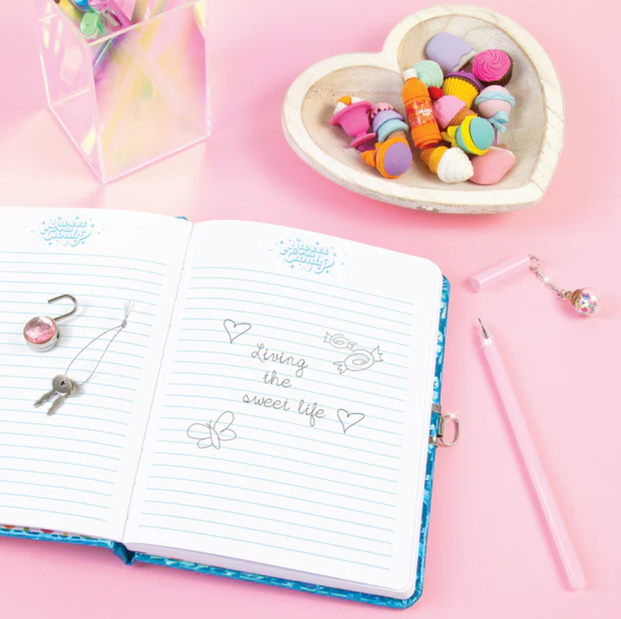 Bubble Gum Glitter Locking Journal W/ Pen