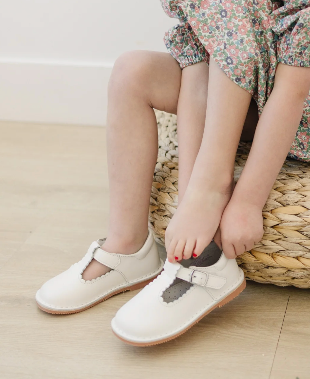 Selina Scalloped T-Strap Mary Jane White