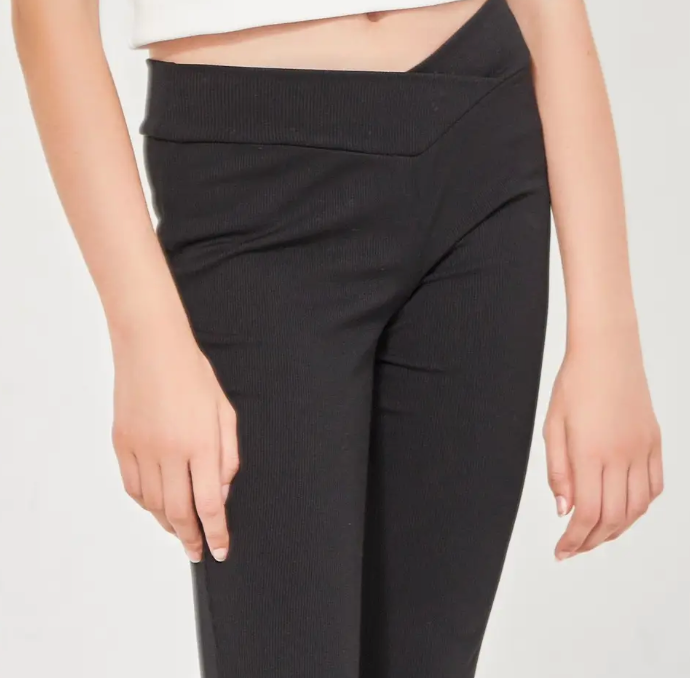 Crossover Waist Ribbed Flare Pants Black