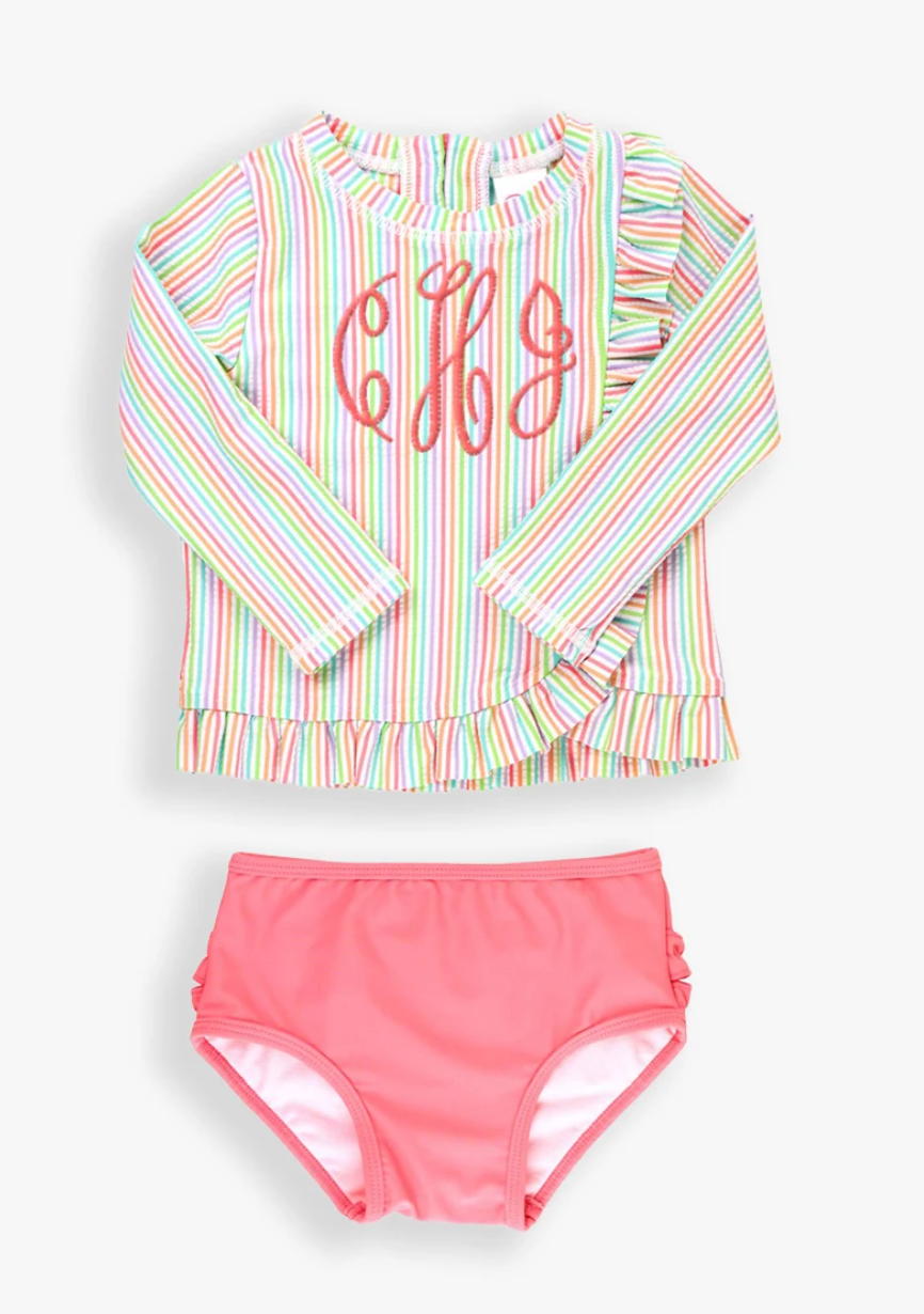 RB Rainbow Seersucker LS RashGuard 2pc Set