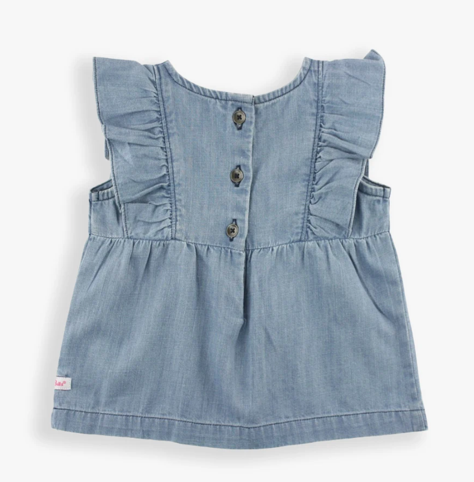 RB Light Wash Denim Ruffle Tank Top