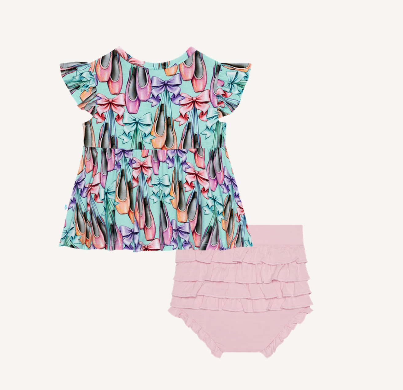 Posh Peanut Irina Ruffled Cap Sleeve Henley Peplum Top & Bloomer Set