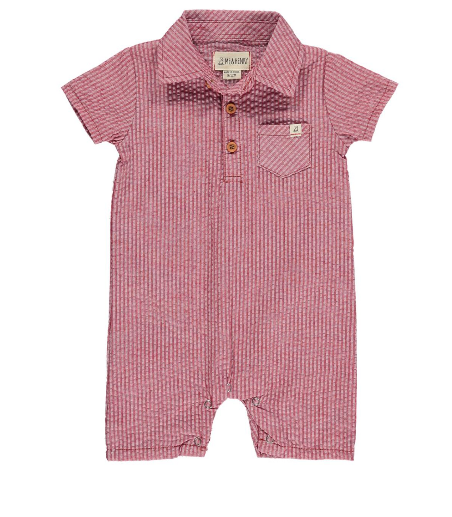 Sandy Coral Seersucker Polo Romper