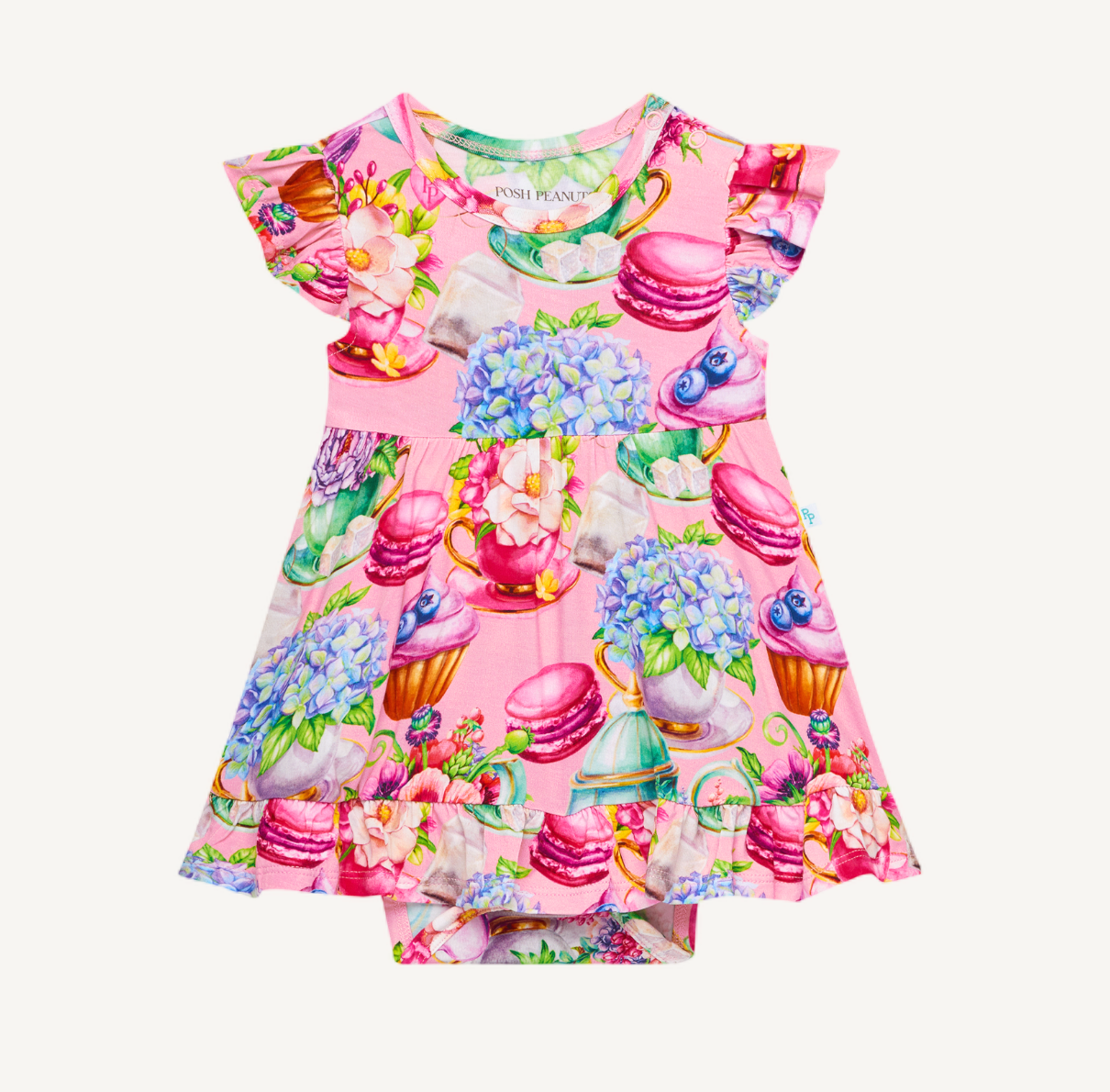 Posh Peanut Elizabeth Cap Sleeve Basic Ruffled Bodysuit Dress