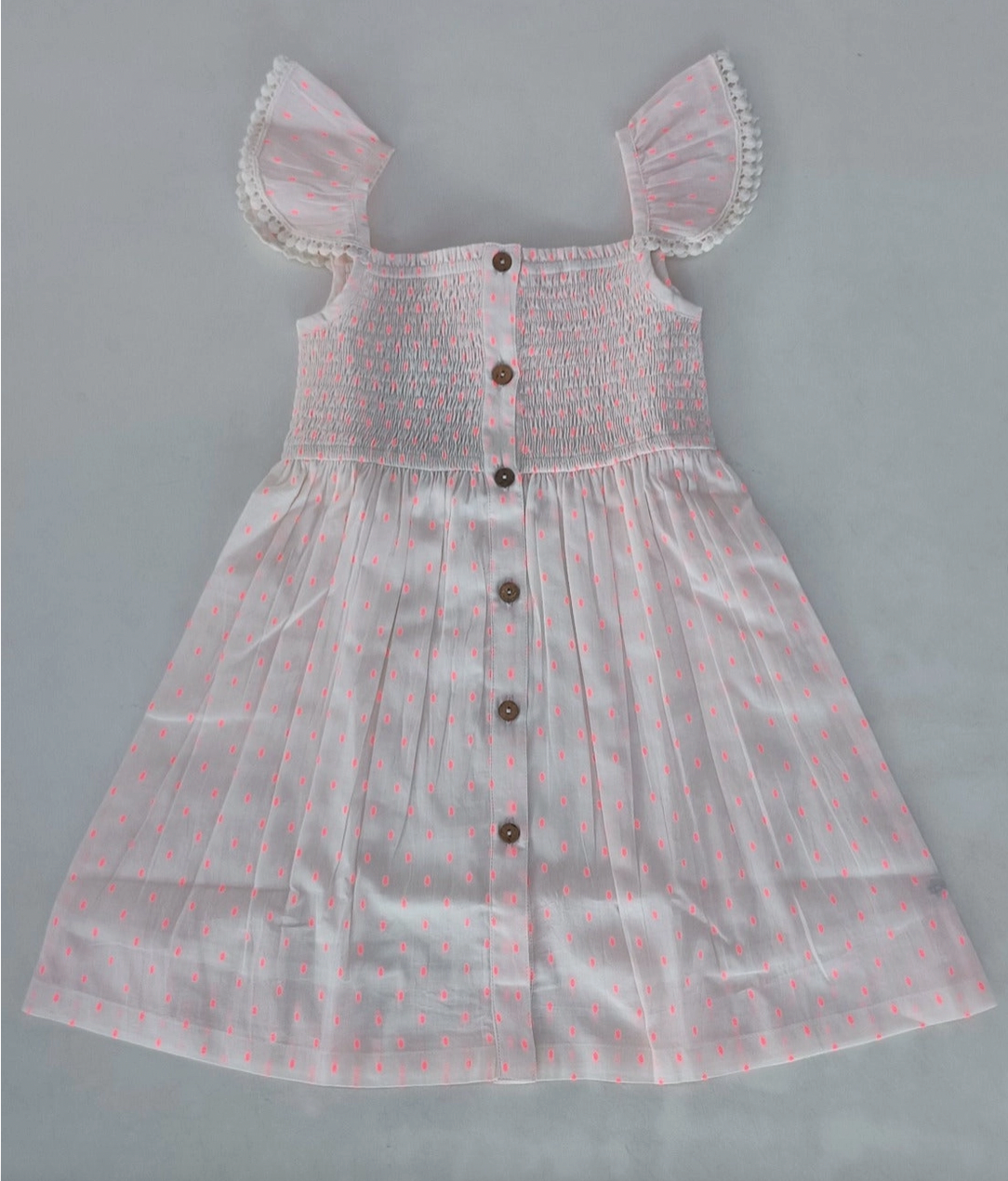 Neon Pink Dobby Ruffle Sleeve Dress