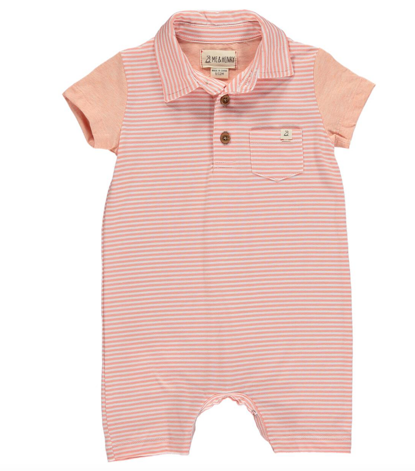 Saltash Peach/White Micro Stripe Polo Romper