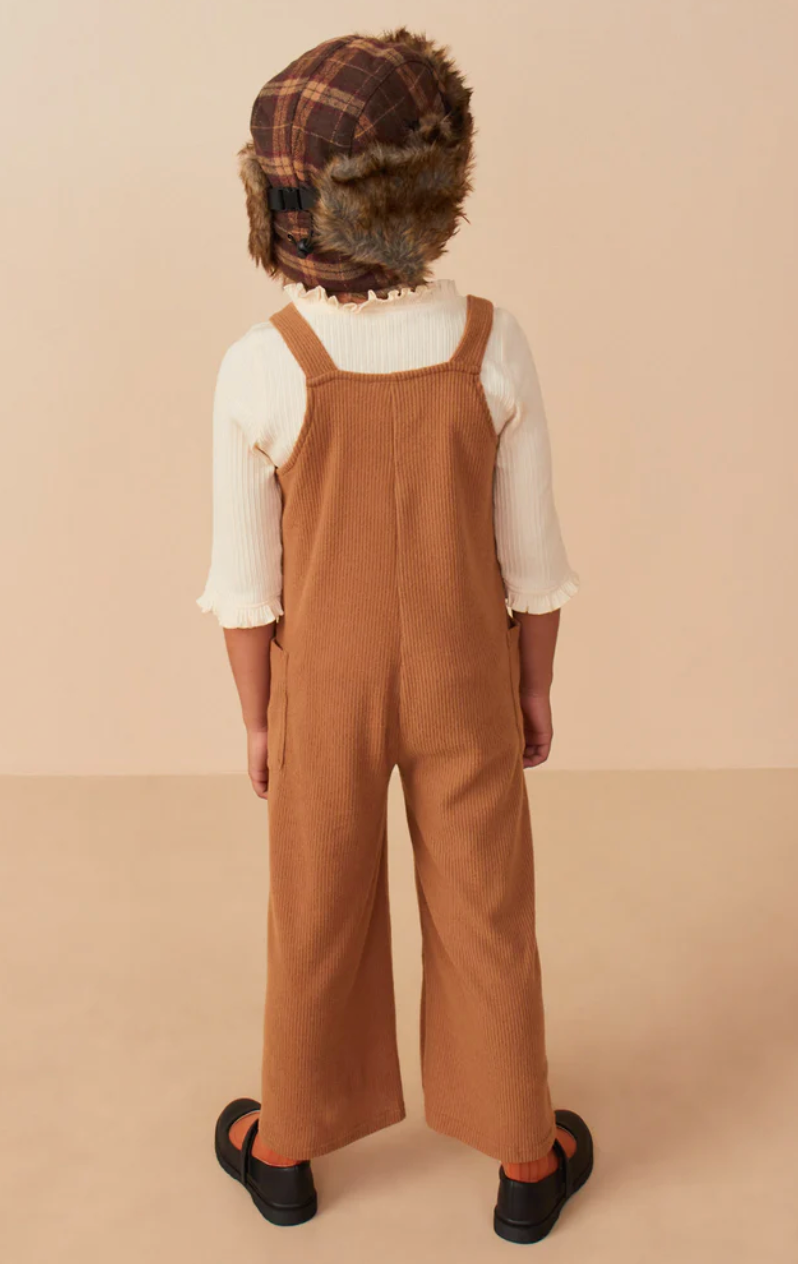 Brushed Rib Patch Pocket Wide Leg Overalls