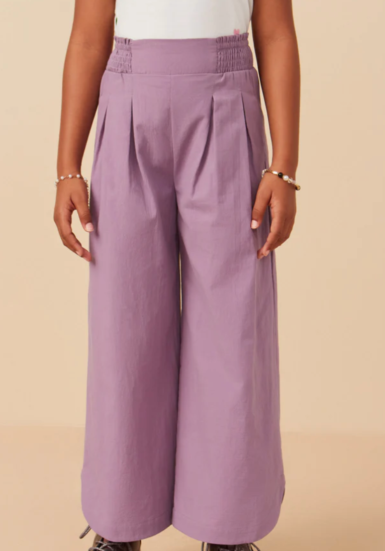 Smock Waist Detailed Pleated Wide Leg Pants Lavender