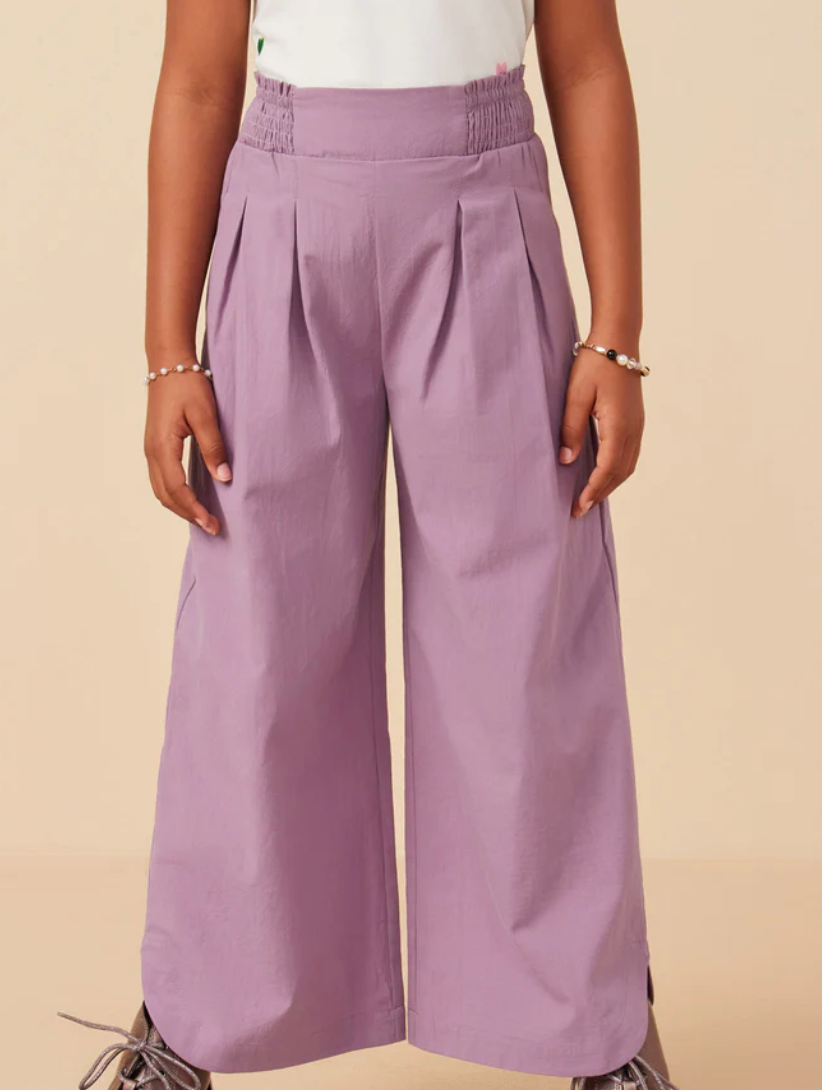 Smock Waist Detailed Pleated Wide Leg Pants Lavender