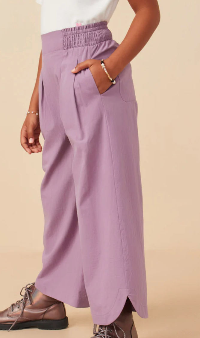 Smock Waist Detailed Pleated Wide Leg Pants Lavender