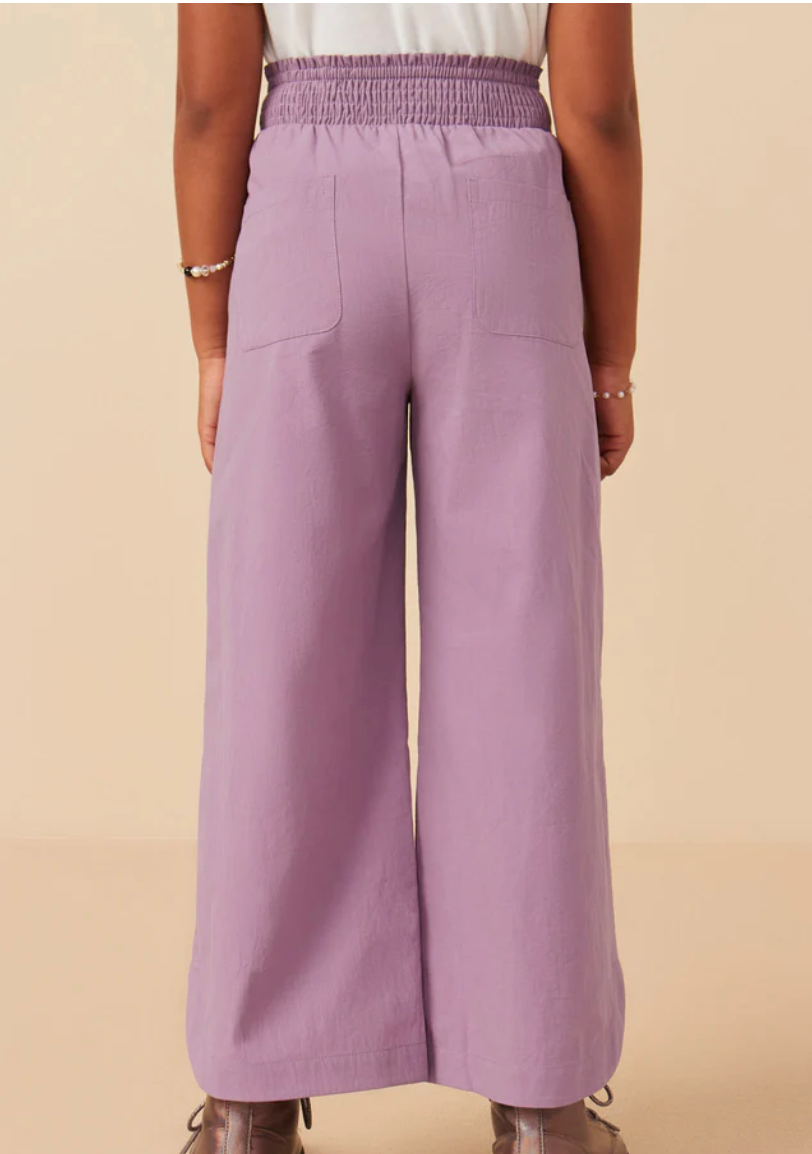 Smock Waist Detailed Pleated Wide Leg Pants Lavender
