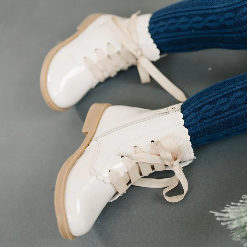 Josephine Scallop Boot Patent Cream