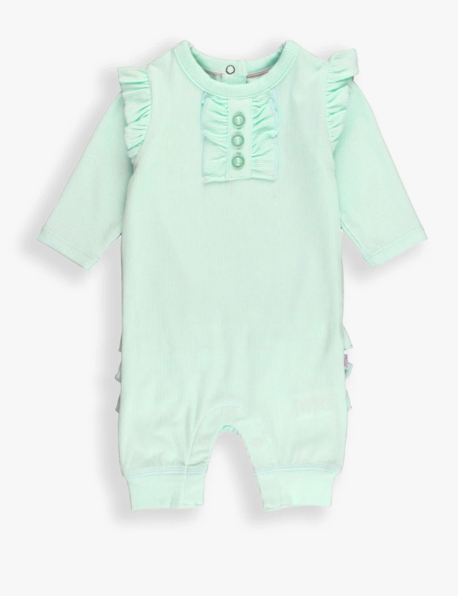 Rib Knit Ruffle Henley Jumpsuit Mint