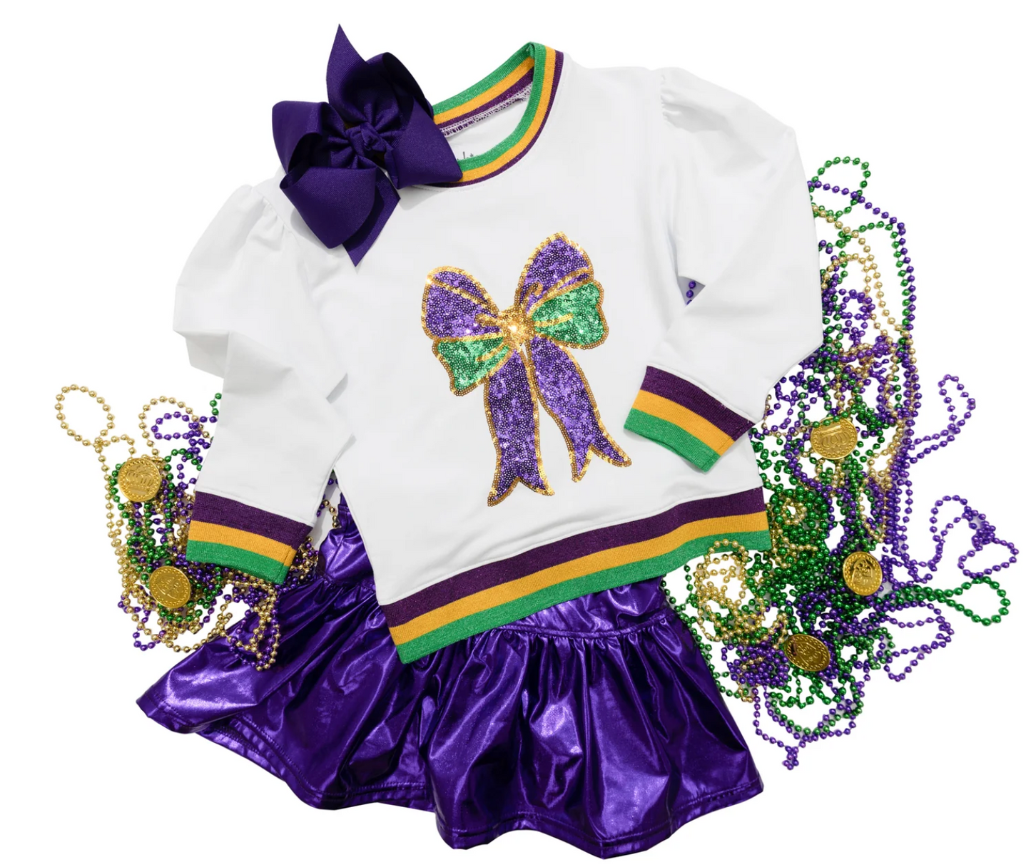 Azarhia Mardi Gras Bow Sequin L/S Shirt