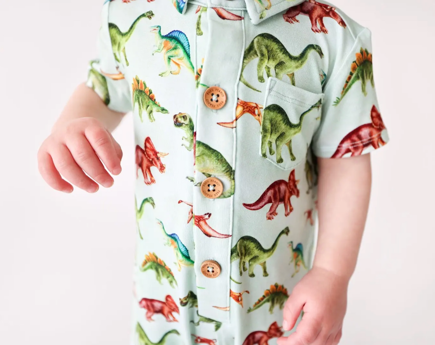 Posh Peanut Buddy Short Sleeve Collared Henley Romper