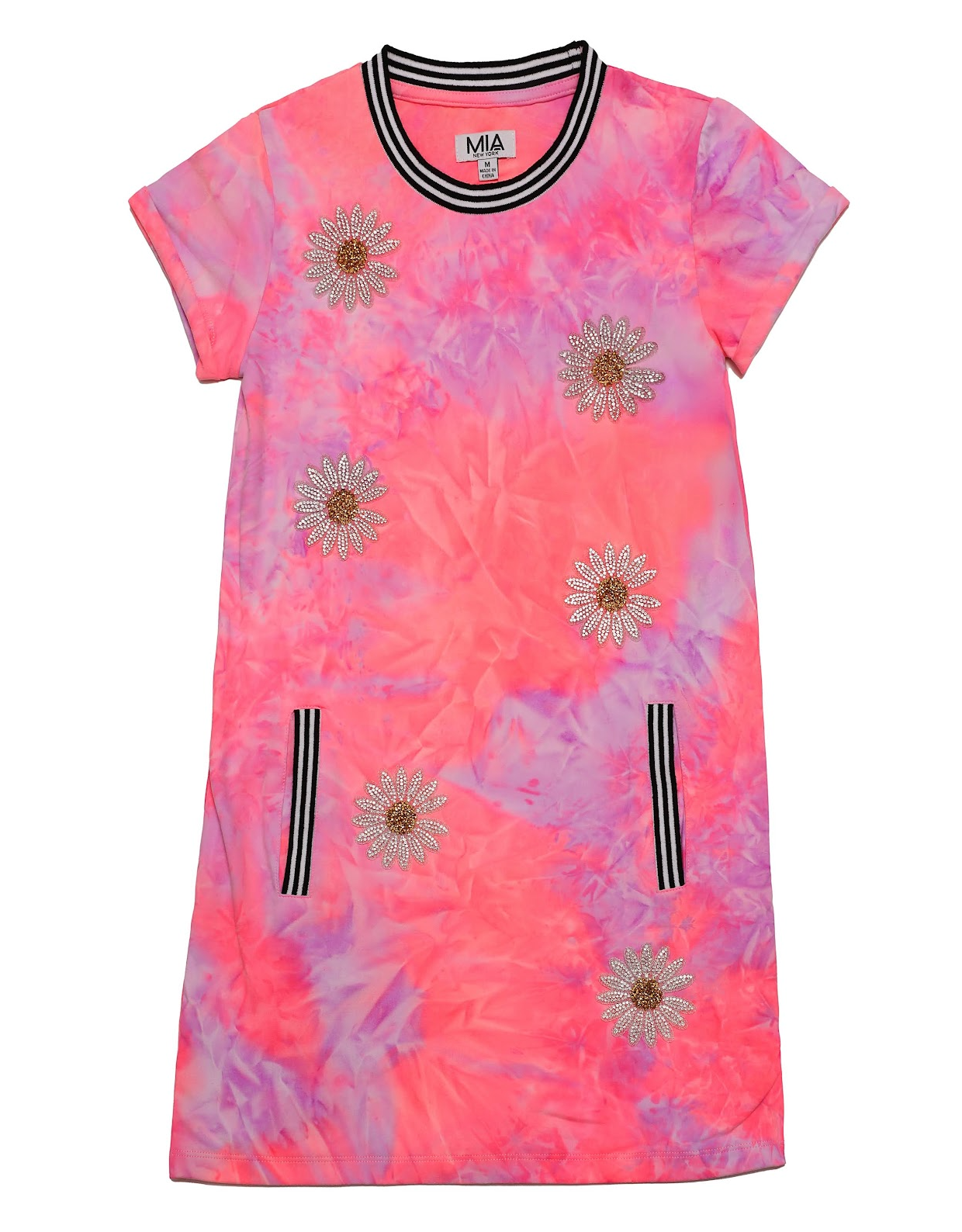 Tie Dye Daisy Studded Dress w/Pockets