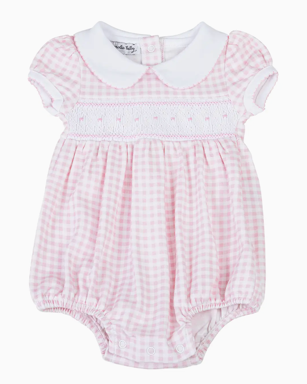 MB Mini Checks Smocked Collared S/S Girl Bubble - Pink