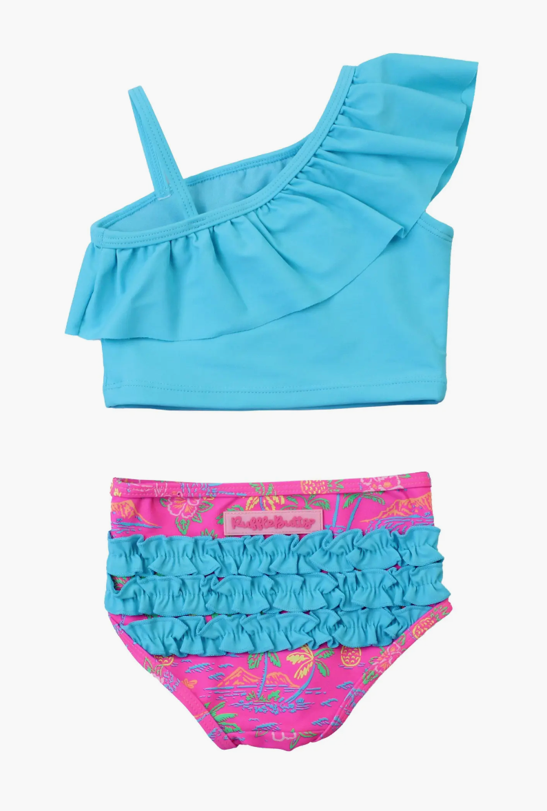 Neon Sunset Island Time One Shoulder Ruffle Tankini