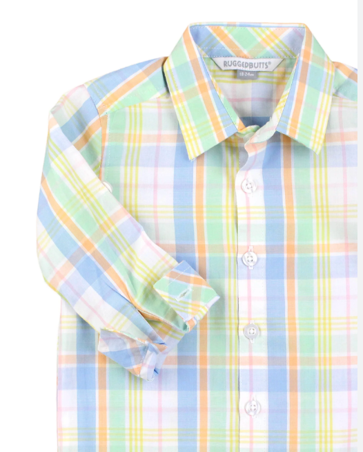 Clubhouse Rainbow Plaid Long Sleeve Button Down Shirt