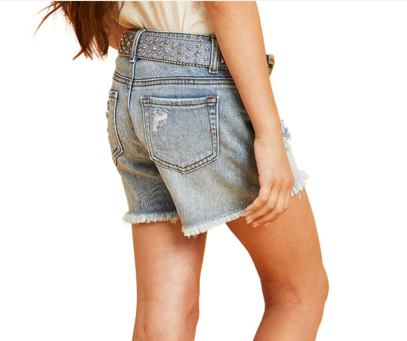 Emma Western Belted Fray Hem Shorts With Destruction