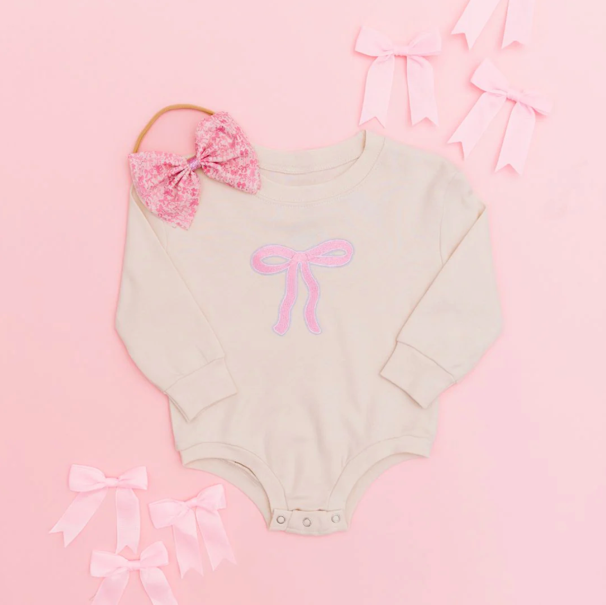 Coquette Bow Patch Long Sleeve Romper