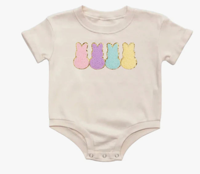 Easter Peeps Patch Short Sleeve Romper