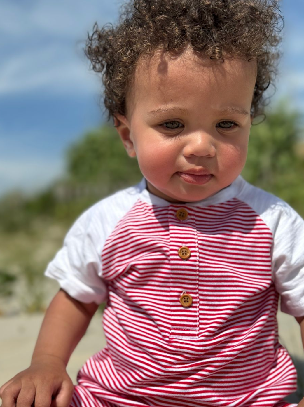 Afloat Red/White Stripe Raglan Romper