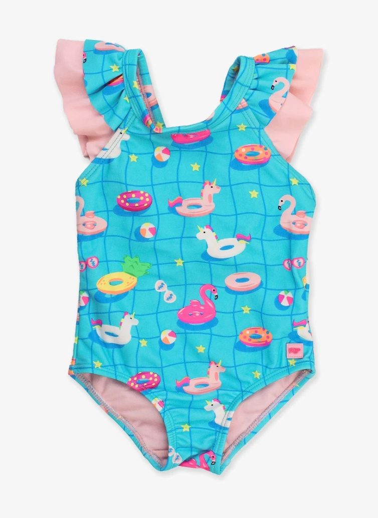 RB Neon Pool Party Ruffle V-Back One Piece
