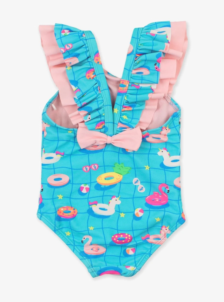 RB Neon Pool Party Ruffle V-Back One Piece