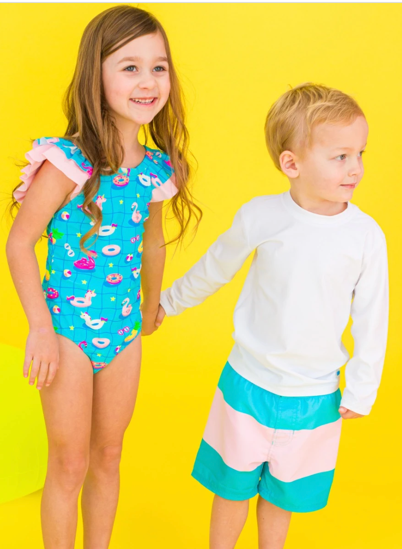 RB Neon Pool Party Ruffle V-Back One Piece