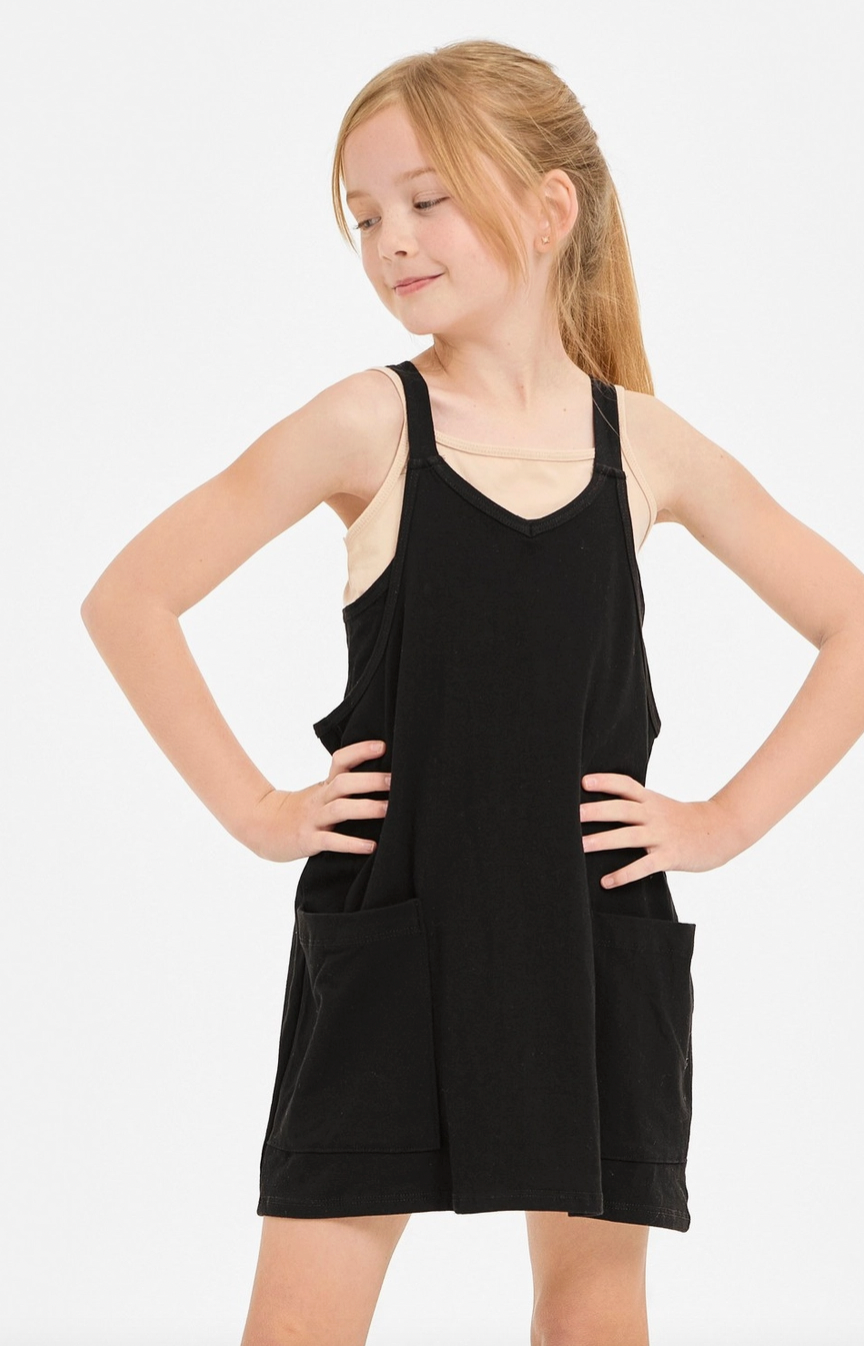 Black Relaxed Tank Dress with Built-in Romper Lining