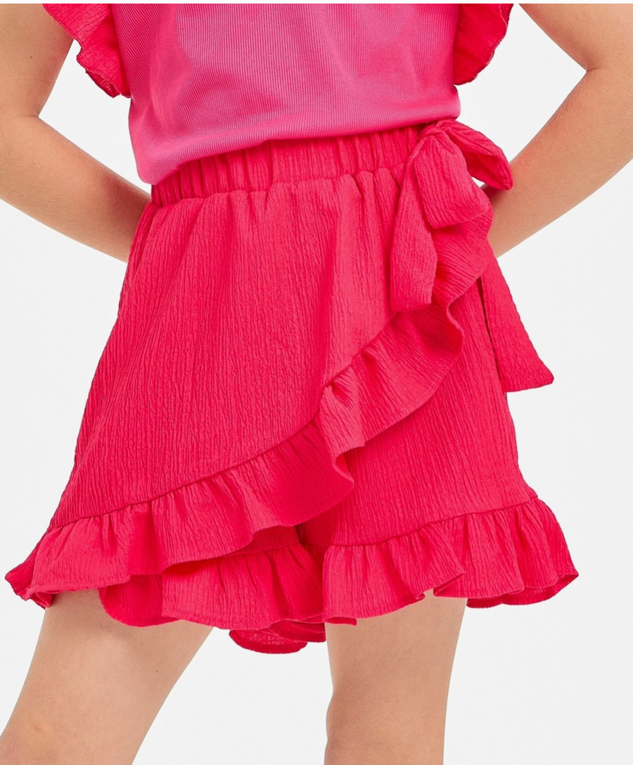 Cherry Pink Ruffle Ribbed Top/Ribbon Tie Ruffle Skort
