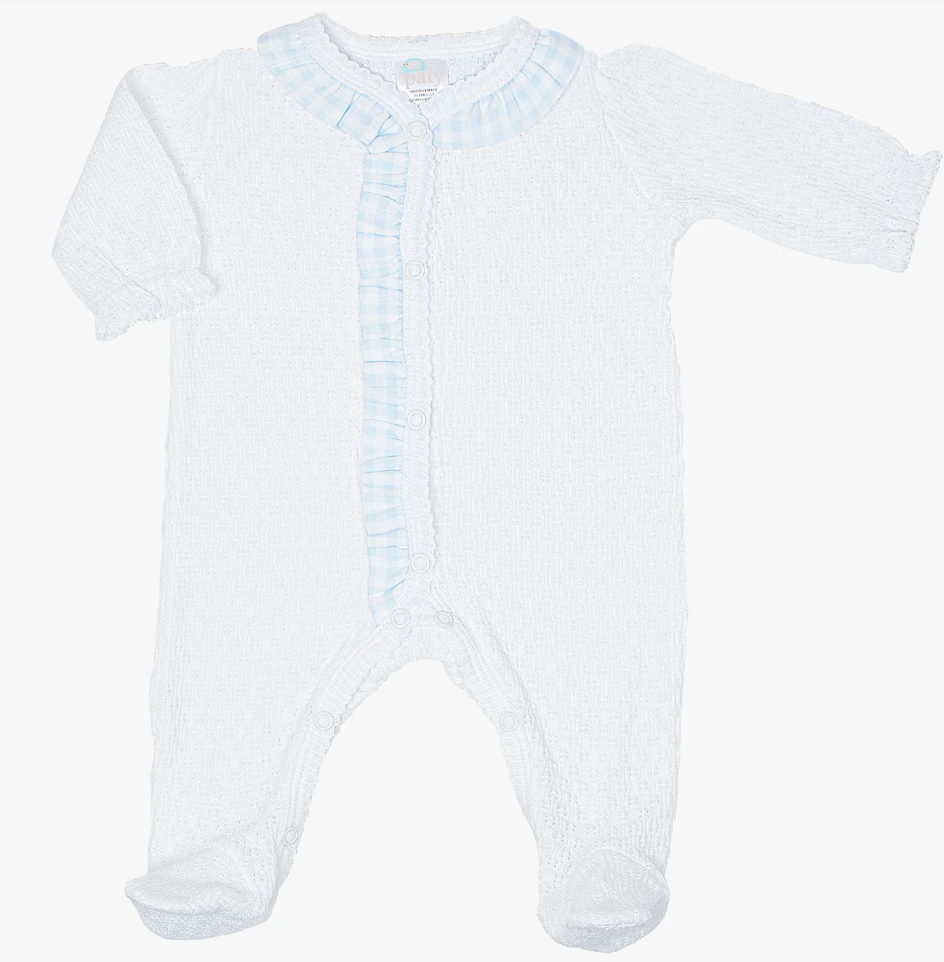 Paty Knit Footie with Ruffle Blue
