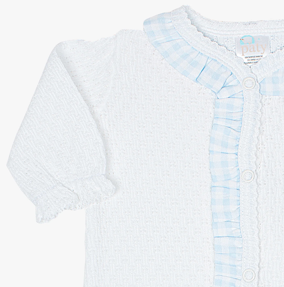 Paty Knit Footie with Ruffle Blue