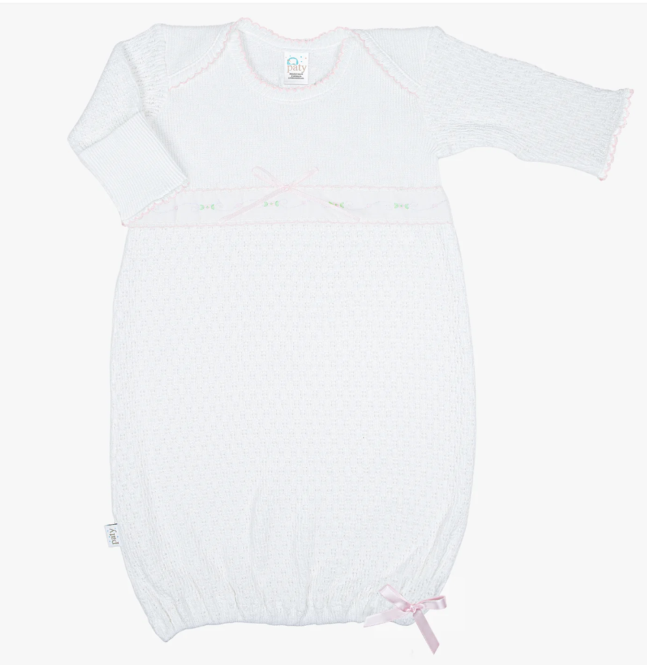 Paty Knit Overlap Shoulder Gown with Swiss Floral