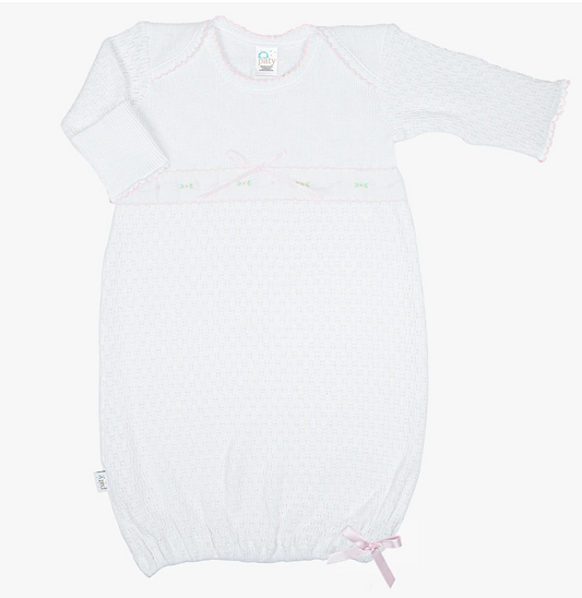 Paty Knit Overlap Shoulder Gown with Swiss Floral